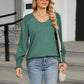 Full Size V-Neck Lantern Sleeve T-Shirt