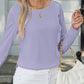 Decorative Button Round Neck Long Sleeve T-Shirt