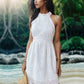 Eyelet Grecian Neck Mini Dress