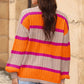 Contrast Striped Drop Shoulder Open Front Cardigan