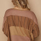 POL Half Button Color Block Drop Shoulder Knit Top