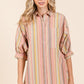 Mittoshop Striped Bubble Sleeve Button Down Shirt