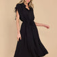 Drawstring Collared Neck Short Sleeve Midi Dress