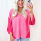 Exposed Seam V-Neck Three-Quarter Sleeve Blouse