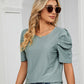Eyelet Puff Sleeve Round Neck Blouse