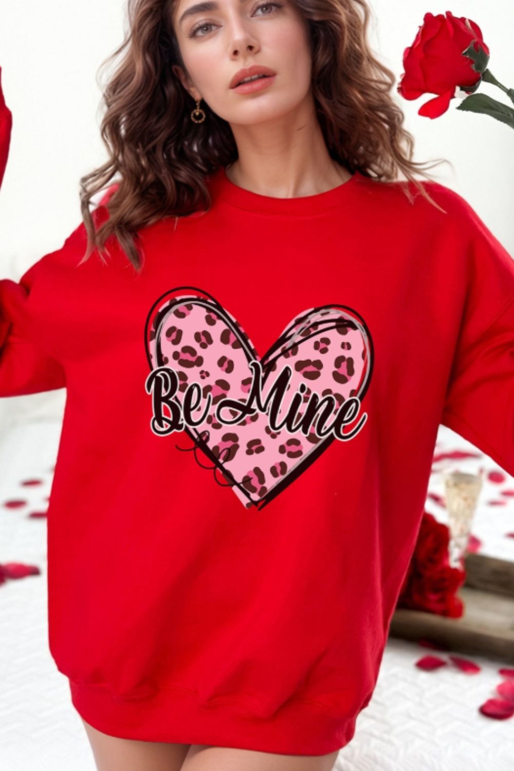 Valentine's Day Scarlet Red BE MINE Heart Long Sleeve Sweatshirt