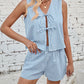 Lovelet Tied Plaid V-Neck Vest and Shorts Set