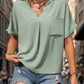 Pocketed Notched Short Sleeve Blouse
