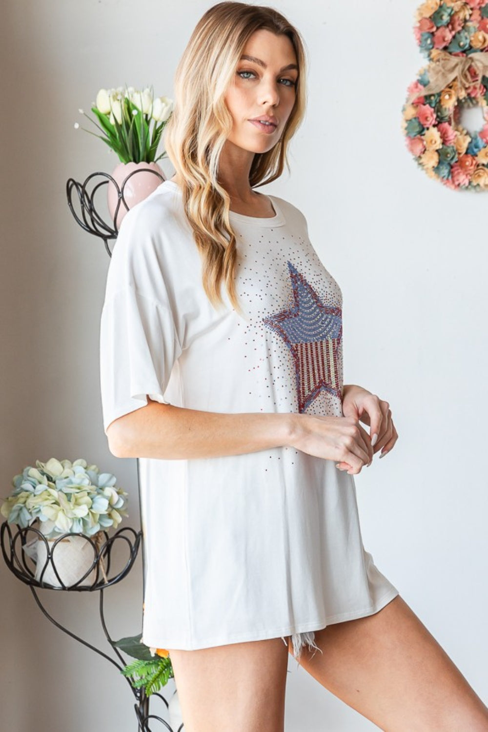 Heimish Full Size Star Patch Short Sleeve T-Shirt *