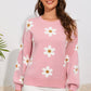 Flower Round Neck Dropped Shoulder Sweater