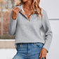 Spliced Plaid Quarter-Snap Mock Neck Top