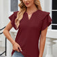 Full Size Eyelet Notched Flutter Sleeve T-Shirt