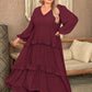Plus Size Ruffled V-Neck Long Sleeve Dress