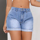 Rolled Hem Mid-Rise Waist Denim Shorts