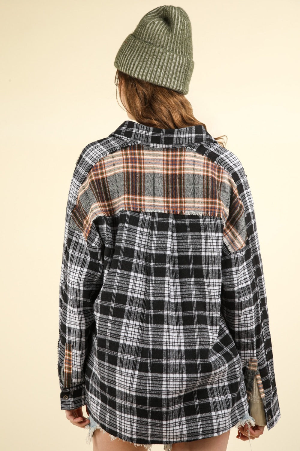 VERY J Contrast Plaid Raw Detail Shirt *