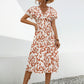 Printed V-Neck Short Sleeve Dress