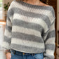 Striped Boat Neck Long Sleeve Sweater