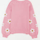 Flower Round Neck Dropped Shoulder Sweater