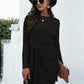 Tied Round Neck Long Sleeve Mini Dress