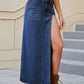 Full Size Slit Buttoned Denim Skirt with Pockets