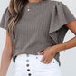 Textured Round Neck Flounce Sleeve Blouse