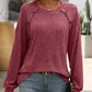 Full Size Decor Button Long Sleeve Ribbed T-Shirt