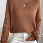 Pearl Detail Round Neck Long Sleeve Sweater