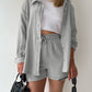 Full Size Texture Button Up Shirt and Drawstring Shorts Set