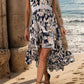 High-Low Printed V-Neck Cap Sleeve Midi Dress