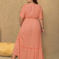 Plus Size Frill Embroidered V-Neck Half Sleeve Maxi Dress