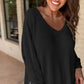 Side Slit V-Neck Long Sleeve Top