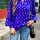 Mock Neck Cutout Lantern Sleeve Blouse