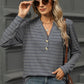 Full Size Striped Notched Long Sleeve T-Shirt