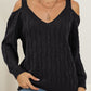 Cable-Knit V-Neck Long Sleeve Sweater