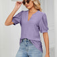 Eyelet Short Puff Sleeve Notched Neck Top