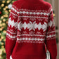 Perfee Geometric Round Neck Long Sleeve Sweater