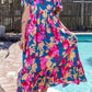 Printed Square Neck Short Sleeve Midi Dress