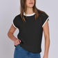 Mandy Contrast Round Neck Cap Sleeve Sweater
