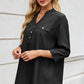 Notched Three-Quarter Sleeve Denim Top