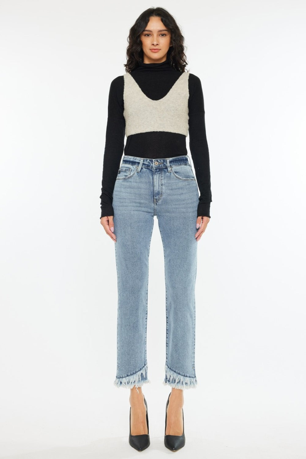 Kancan Raw Hem High Rise Straight Jeans *
