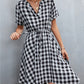 Plaid Notched Short Sleeve Dress