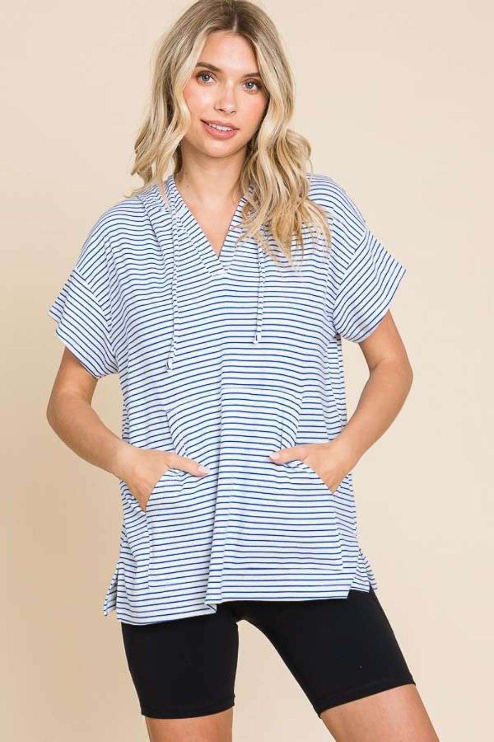 Culture Code Full Size Striped Short Sleeve Hooded Top *