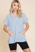 Culture Code Full Size Striped Short Sleeve Hooded Top *