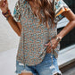 Printed Tie Neck Short Sleeve Blouse