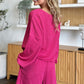 Double Take Full Size Texture V-Neck Long Sleeve T-Shirt and Shorts Set