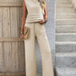 Round Neck Sleeveless Top and Wide Leg Pants Set