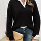 Devine Lace Detail Notched Long Sleeve Sweater