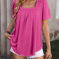Ruched Square Neck Short Sleeve Blouse
