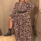 Plus Size Notched Balloon Sleeve Printed Maxi Dress