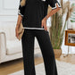 Devine Contrast Trim Half Sleeve Top and Pants Set